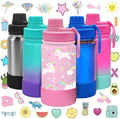 CHILLOUT LIFE 12 oz Kids Insulated Water Bottle for School with Leakproof Spout Lid and Cute Waterproof Stickers, Personalized Stainless Steel Thermos Flask Metal Water Bottle, Pink Unicorn