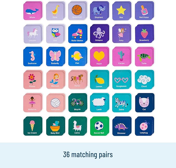 Wildkin Memory Matching Game – 36 Educational Pairs for Toddlers & Preschool - Girl