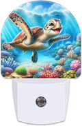 Cute Sea Turtle Night Light for Kids,Smile Turtle and Colorful Corals Plug in Night Light with Dusk to Dawn Sensor, 0.5w Energy Saving Nightlight for Hallway Stairway Kitchen Bedroom