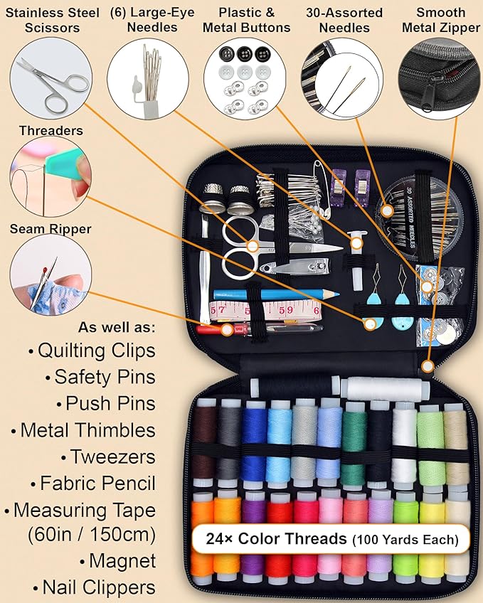Easy-to-Use Pink Sewing Kit - Christmas Gifts for Girls, Teens, Moms & Kids - Beginner Hand Sewing Kit for Clothing Repairs. Includes 30 Needles, Thread, and All Essential Supplies for Small Fixes