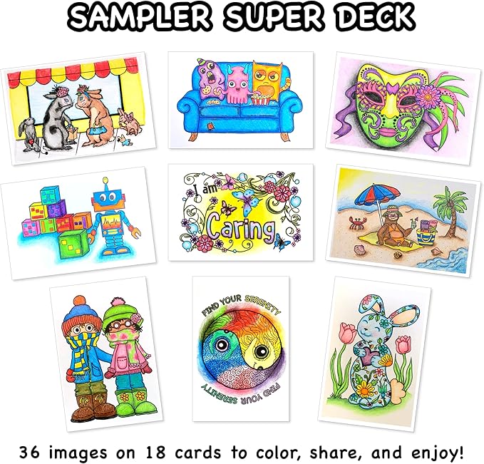 Colorpockit Coloring Kit Travel Art Set with Colored Pencils, 4x6 Coloring Cards, Built in Sharpener, Mess Free Trip Activities for Airplanes or Car, 8.5 x 5, 28 pieces