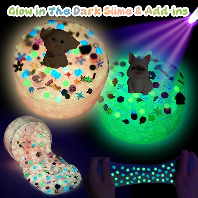 Puppy Slime Kit 20oz, Slime Variety Pack with 6 Different Textures, Glow in The Dark Slime for Kids, Slimes Party Favors for Girls & Boys Birthday Gifts, Fidget Slime Toys