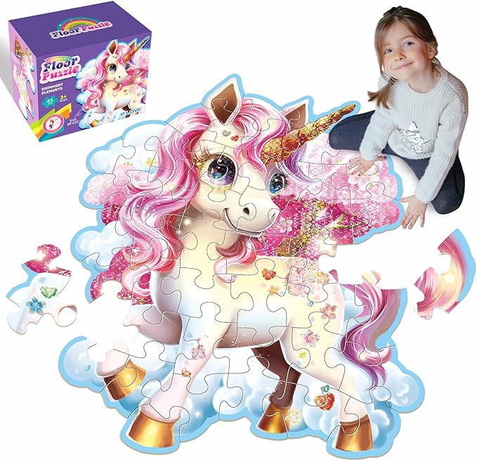 Jumbo Floor Puzzle for Kids,48 Piece Unicorn Large Jigsaw Puzzles,Puzzle for Toddler Ages 3-5,Fun Educational Preschool Learning Toy Easter Gift for Boys & Girls Ages 4-8 (Shimmery Unicorn)
