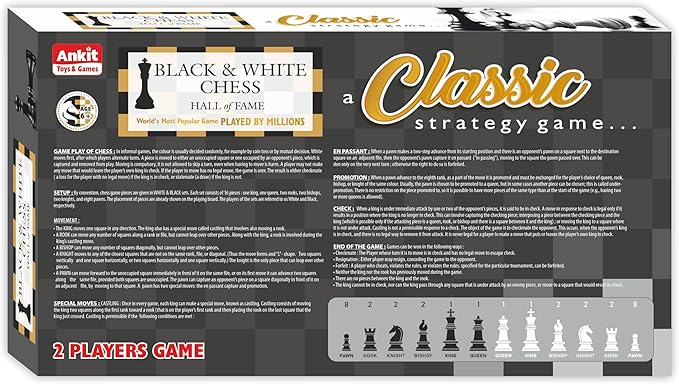 Ankit Toys & Games Black & White Chess Set – Durable, Portable Strategy Game for Kids & Adults Age 6+ Perfect for Family, Parties, Travel, and Gifting (Board Size 38 * 38 Cm)