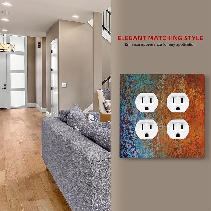 Decorative Outlet Covers Red/Celestial Blue Rust Colorful Metal Rusty 2 Gang Double Duplex Light Switch Cover Wall Plates Electrical Socket Cover Art Faceplate for Bedroom Bathroom