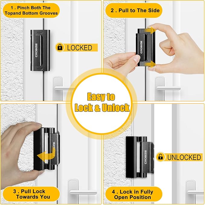 Home Security Door Locks 2 Pack, Metal Door Reinforcement Locks, 3" Withstands 1000 lbs of Impact for Inward Swing Doors, Defender Door Locks for Kids Safety, Prevent Unauthorized Entry (Black)