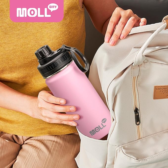 Insulated Water Bottle-22 oz Stainless Steel Double Wall Vacuum Sports Water Bottle with Spout Lid-Metal Leak Proof Travel Water Flask for Girls (Purple Pink)