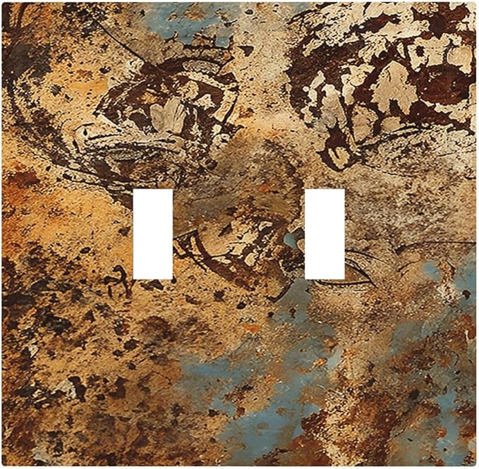 Light Switch Cover Plate Shabby Old Rusty Antique Brass Copper Print 2 Gang Double Switch Plate Covers Toggle Wallplate Decorative Outlet Covers Electrical Switchplate for Kitchen Home Decor