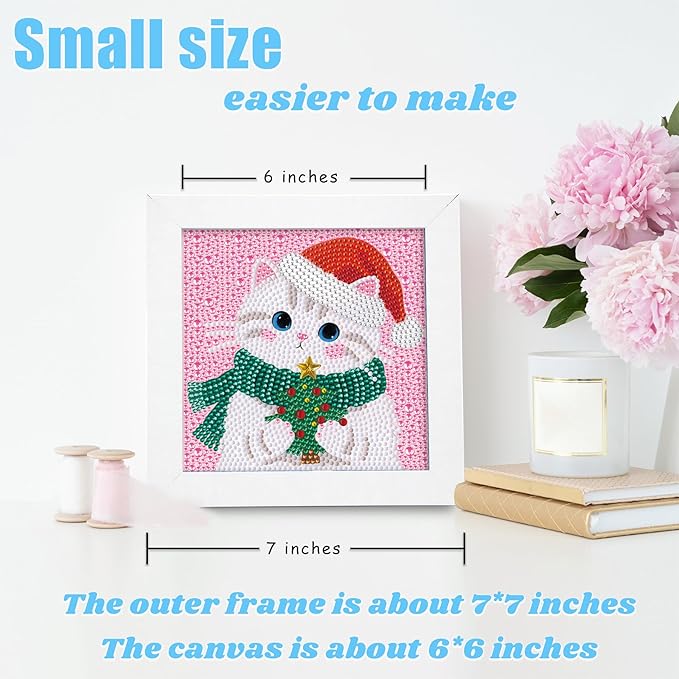 Libfx Diamond Art Kits for Kids with Frame Diamond Art for Girls Boys Beginners Arts and Crafts Ages 8-12 Birthday Gifts (Christmas Cat)