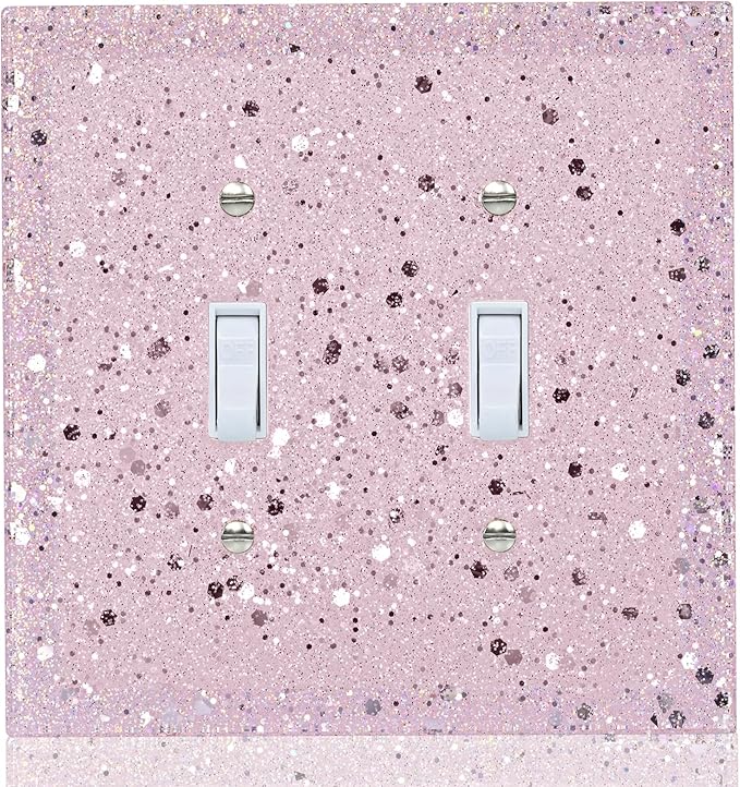 Pink Glitter Light Switch Cover Plate - Glossy Finish, 5.10" x 5.10" - Sparkle Double Toggle Wall Plate