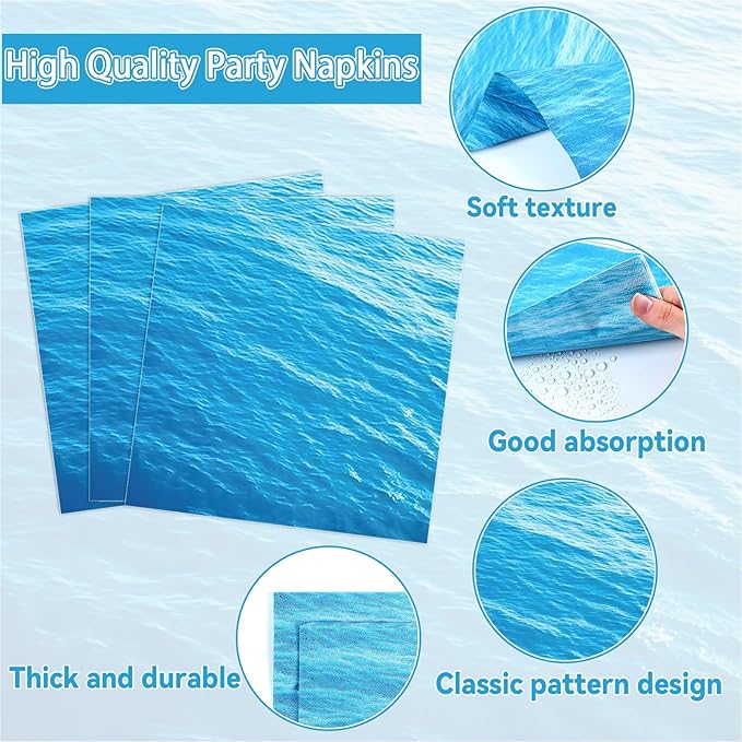 96 Pcs Iridescent Ocean Waves Party Plates and Napkins for Under The Sea Party Supplies Ocean Wave Themed Paper Dessert Plates Blue Tableware Set for Mermaid Pool Beach 24 Guests Party Decorations