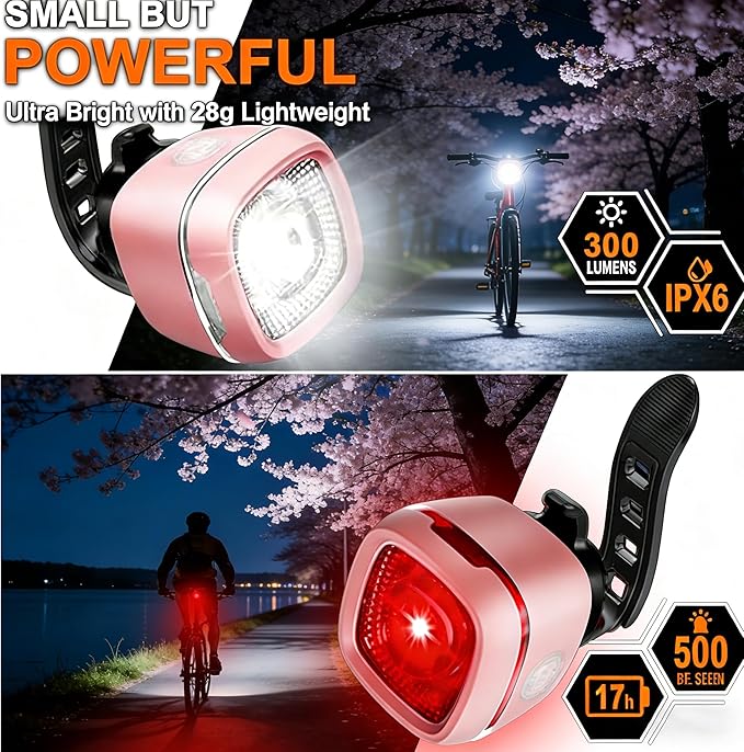 Bicycle Front & Rear Lights, Type-C Rechargeable LED Bike Light Set, IPX6,Waterproof Flashlight for Night Riding, Safety Headlight Taillight, Kids Girls Children's Bicycle Accessories