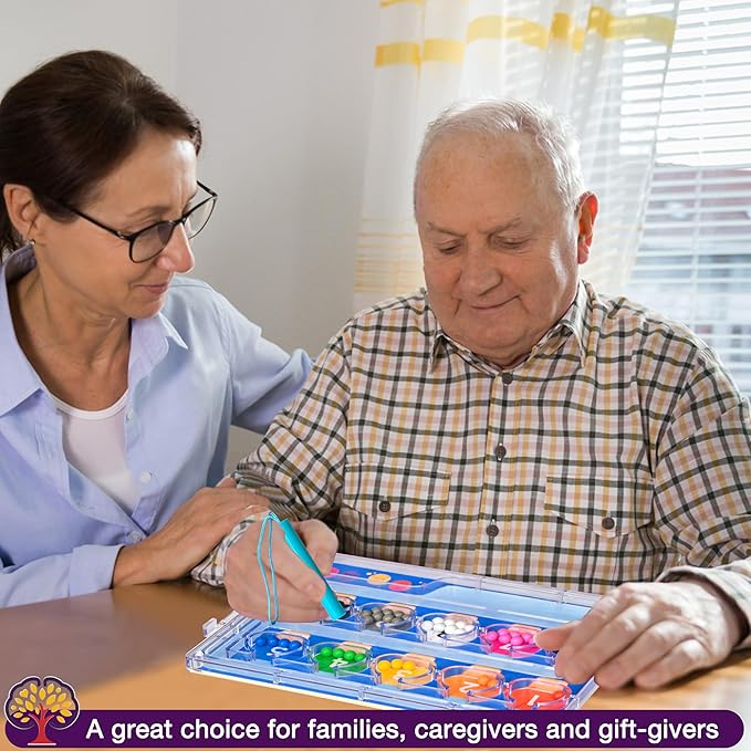 Activities for Elderly with Dementia, Wooden Handhold Dementia Games for Seniors, Easy Magnetic Alzheimers Activities for Parkinson Patients, Memory Care Cognitive Puzzle Matching Board (Blue)