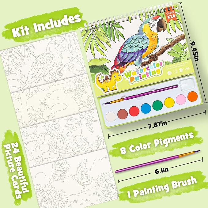 JCREN Paint with Water Books for Kids, Watercolor Coloring Book Mess Free Watercolor Painting Set, Arts and Crafts Water Color Paint Kit Birthday Gifts for Kids Toddlers 3-5 Boys Girls(Animal)