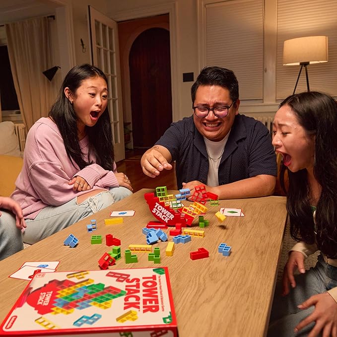Tower Stack By Relatable, Exciting Tower Game for Kids & Adults Family Game Night, Fun Stacking and Building Toys, Includes 36 Cards, 24 Blocks, 1 Tower Body, 1 Tower Stand, and Instructions