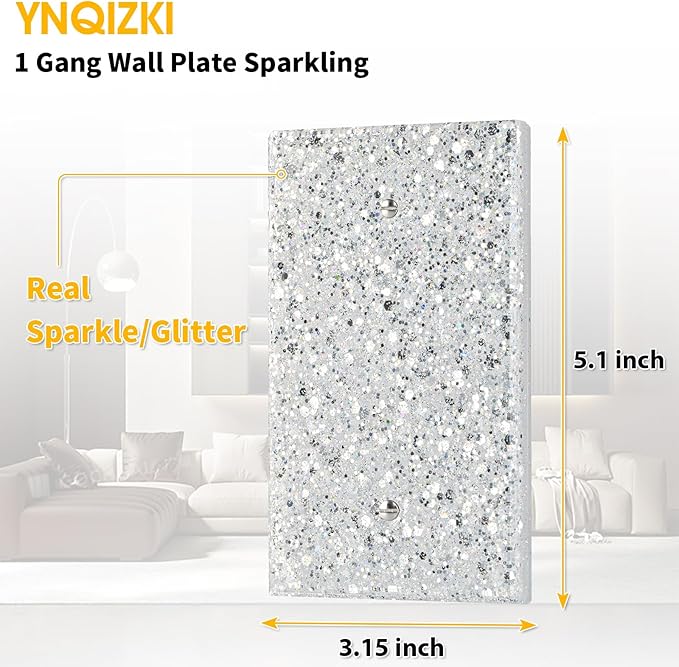 Blank Wall Plate Cover Baby Proof,Shiny Silver Electrical Cover for Unused Switch and Outlets,1-Gang 5.10"x3.15"