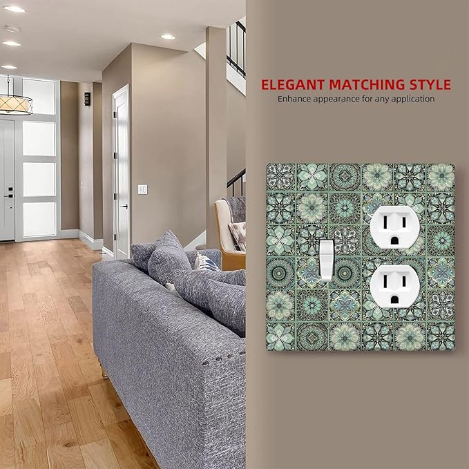 Moroccan Mandala Tile Floral Talavera Tiles Wallplates 1 Toggle 1 Duplex Switch Plate Electrical GFCI Faceplate Decorative Light Switch Covers for Bathroom Kitchen Decor