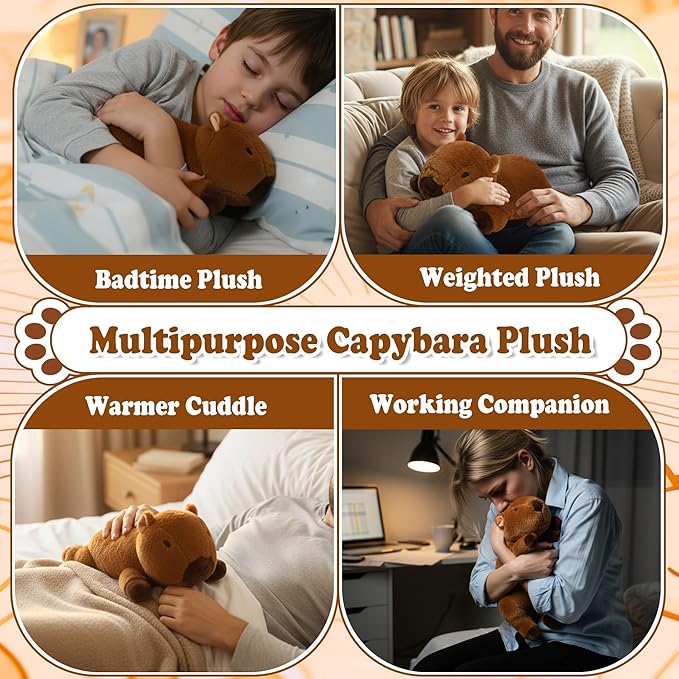 Weighted Heating Capybara Stuffed Animal - 2.2lb Weighted Heated Stuffed Animals 17in Microwave Warmth Hugs Capybara Plush Unscented Heatable & Coolable Pads for Kids Girl Adult