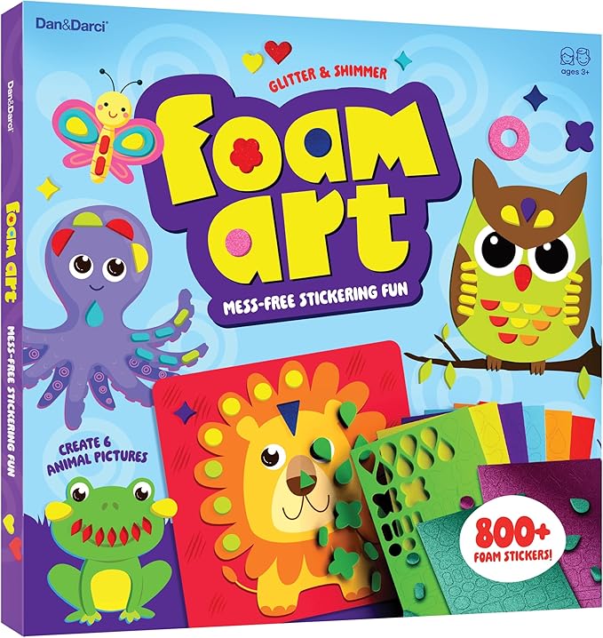 Dan&Darci Foam Sticker Art Craft for Kids - Toddler Arts & Crafts for Ages 3-5 - Boys 4-6 Birthday Gift - DIY Kid Activities Ages 3 4 5 6 Years - 4 Year Old Boy Gifts - Mess Free Craft Activity