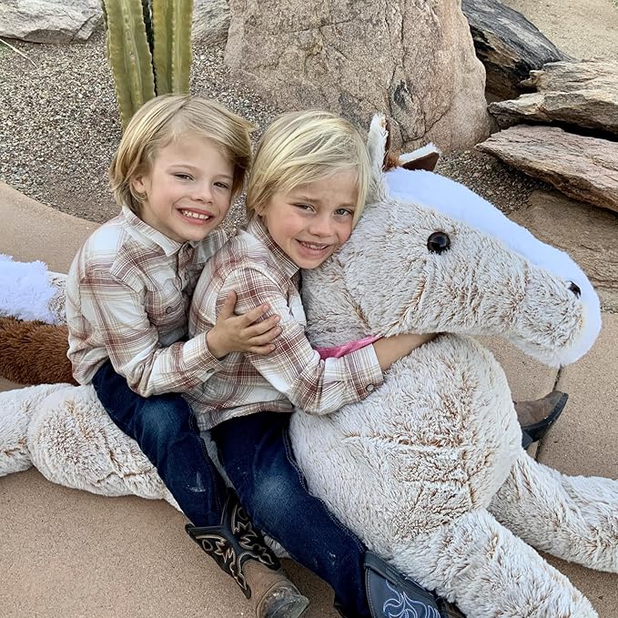 Tezituor 71inches Lifesize Horse Stuffed Animal, 6ft Ride Realistic Stuffed Horse Plush Toy for Boys Girls, Hugging Soft Pony Plush Body Pillow for Kids Adult