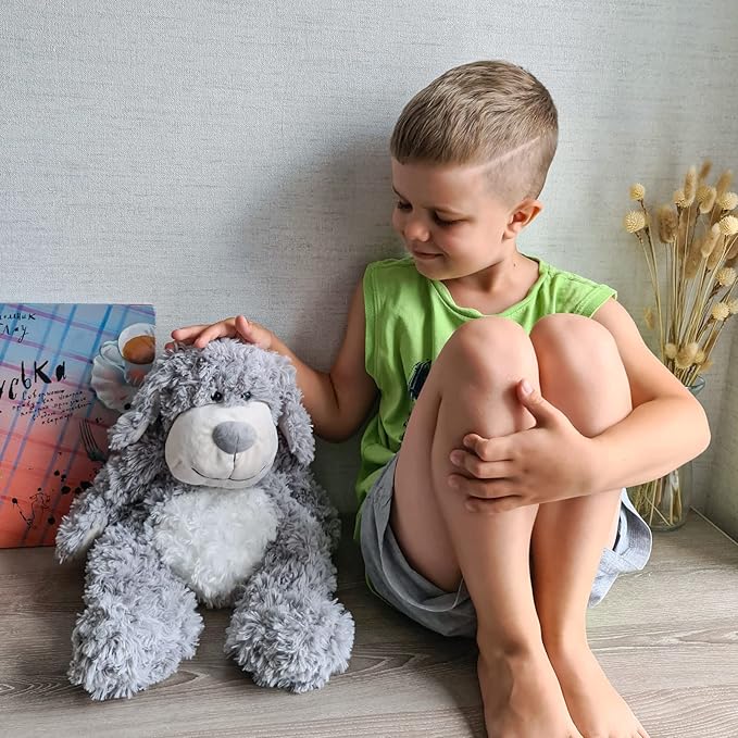 WEIGEDU Smiling Gray Puppy Dog Stuffed Animal Plush Toys– Soft Shaggy Plush with Floppy Ears & White Belly, Cuddly Toy for Kids Boys Girls Birthday Nursery Bedtime Easter Gifts, 17.7 inches