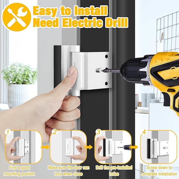 Home Security Door Lock, Upgraded Metal Door Reinforcement Lock, 3" Withstands 1000 lbs of Impact for Inward Swing Doors, Defender Door Locks for Kids Safety, Prevent Unauthorized Entry (White)