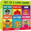 QUOKKA Card Games for Kids Ages 4–8, 6 Pack, Crazy 8, Go Fish, Old Maid, War, Slap Jack, Memory Match – Fun Family Games Playing Cards for Kids, Easy to Learn, Educational & Travel-Friendly Gift