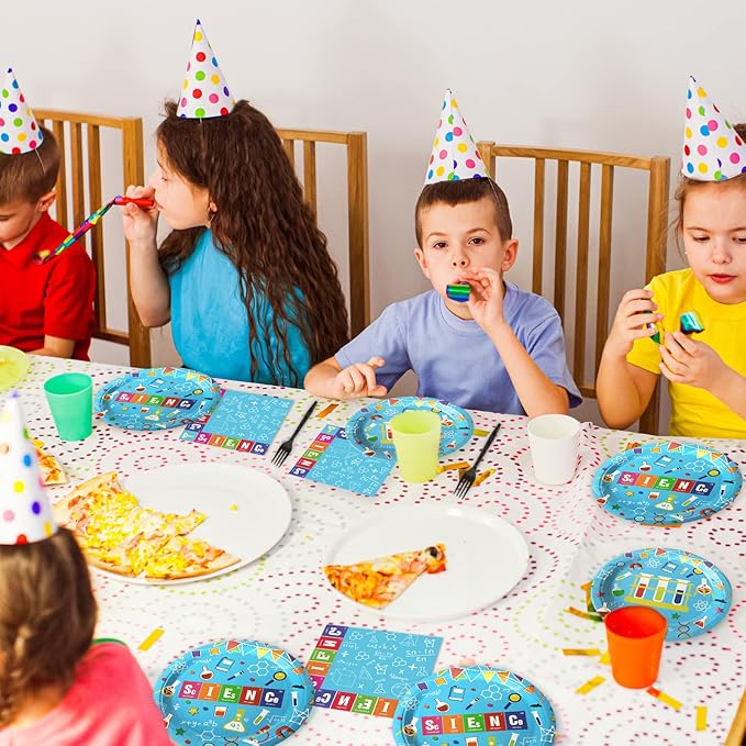 96 Pcs Science Party Plates Napkins Tableware Set Mad scientist Supplies Disposable Dinnerware Little Scientist Decoration Favors for Kids, 24 Guests