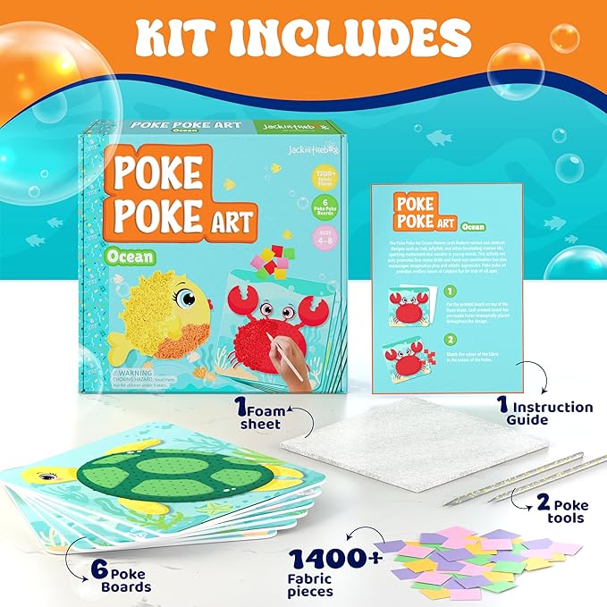 jackinthebox Poke Poke Art – Ocean Theme, Mess-Free Fabric Art and Craft, Flower Pressing Kits, Best Gifts for Girls and Boys Ages 4 5 6 7 8