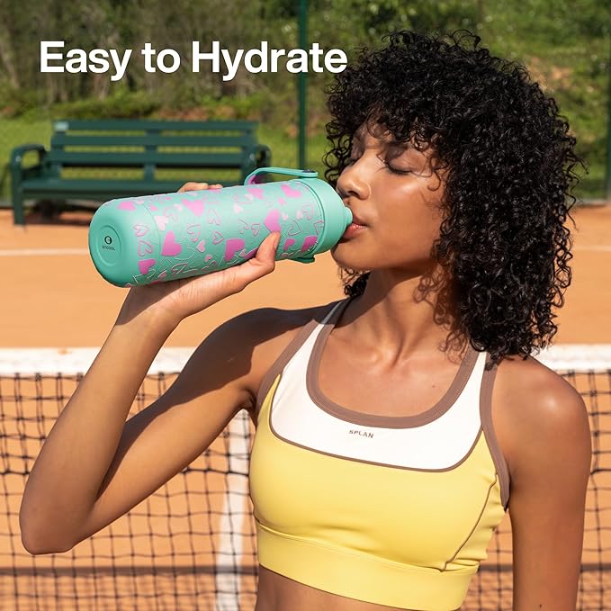 ENCOOL Valentine's Day Insulated Water Bottle with Straw Stainless Steel Water Bottle, Leak-Proof, BPA-Free, Keeps Cold for 24 Hours for Sports, Travel, School (26 oz, Sweet Hearts Violet x Mint)