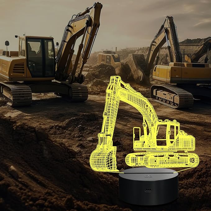 CoolGift Mart Excavator 3D Night Light, 3D LED Optical Illusion Lamp with Remote Control and Timer, Perfect Christmas and Birthday Gift Idea for Boys, Kids, and Teens