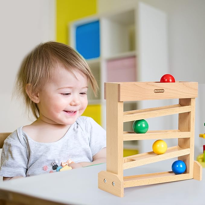 Montessori Ball Drop Toy, Wooden Ball Tracker, Early Developmental Pound Toys for Toddlers for 1-3 Year Old, Boys Girls Baby Birthday Gift