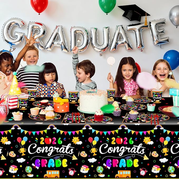 Kindergarten Graduation Decorations 169 Pcs 2026 Congrats Grad Plates Napkins Cups Tablecloth Tableware Set Peace Out Kindergarten Graduation Party Supplies Serve 24