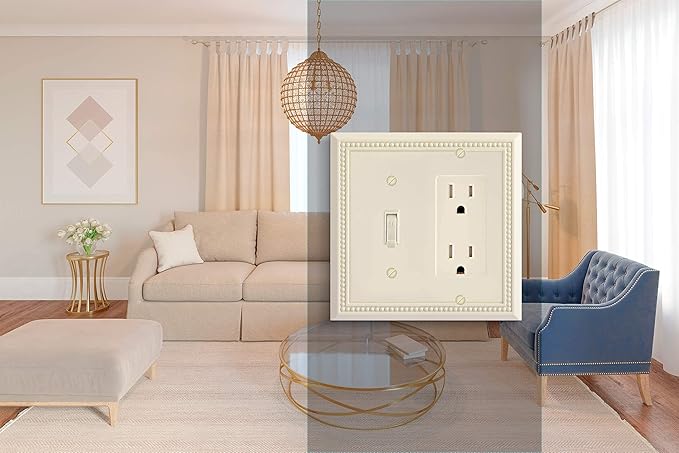Henne Bery Sunken Pearls Heavy Duty Decorative Wall Plate Switch Plate Outlet Cover, Durable Solid Zinc Alloy (Toggle/Decorator, Light Almond)