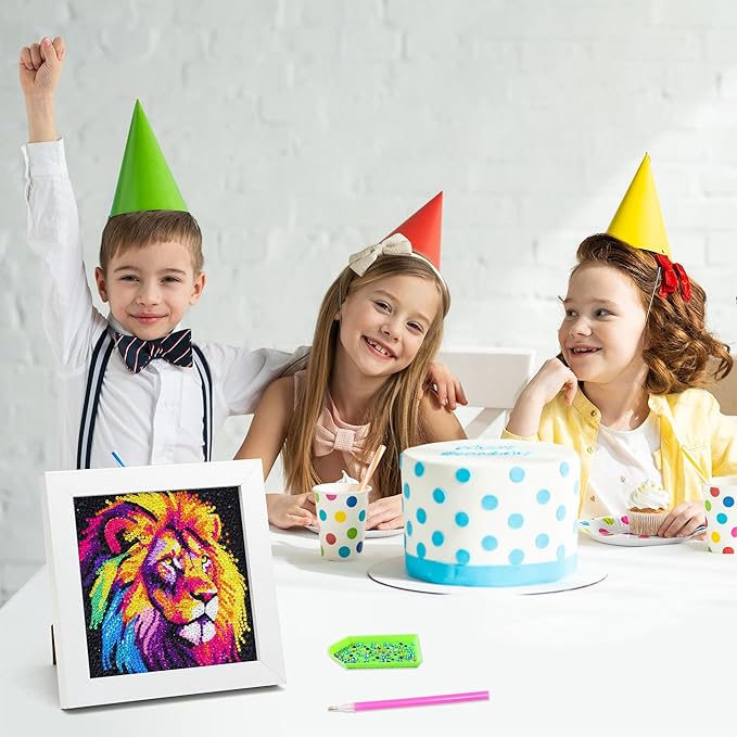 Libfx Diamond Art Kits for Kids with Frame Diamond Art for Girls Boys Beginners Arts and Crafts Ages 8-12 Birthday Gifts (Lion)