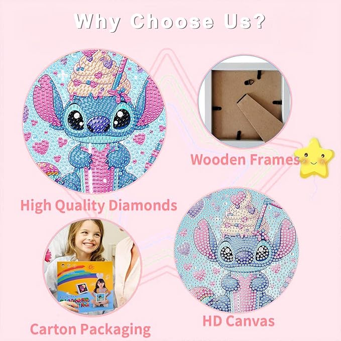 KOJEFCV Cartoon Diamond Art Painting Kits for Kids with Frame,Cartoon Diamond Art for Kids Ages 4-8-12,Easy Gem Kit Kid with Beautiful Package for Gift Home Wall Decor(7x7inch)