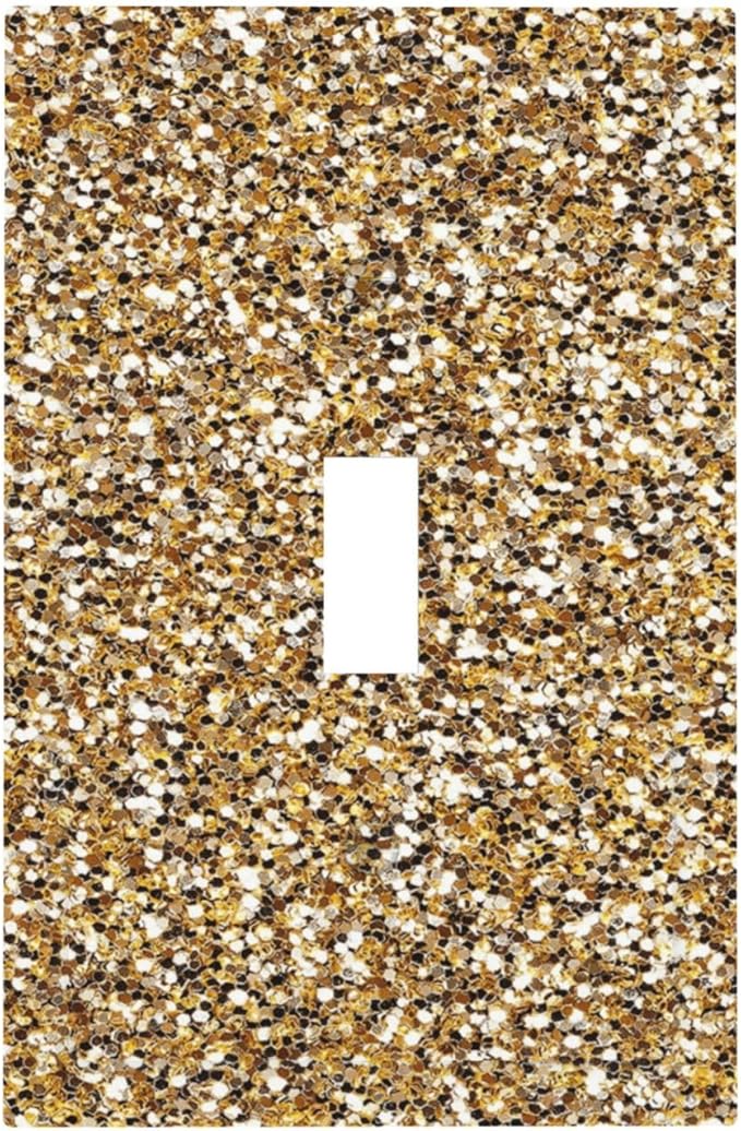 Decorative Light Switch Cover Plate Gold Glitter Sequins 1 Gang Single Toggle Wall Plate Electrical Outlet Covers Decorate Switch Plate Cover for Bedroom Cabin Decor