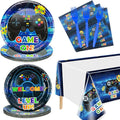 Video Game Party Supplies Serve 20-81Pcs Plates Napkins Tablecloth Forks Set for Boys Gaming Controller Party Decorations