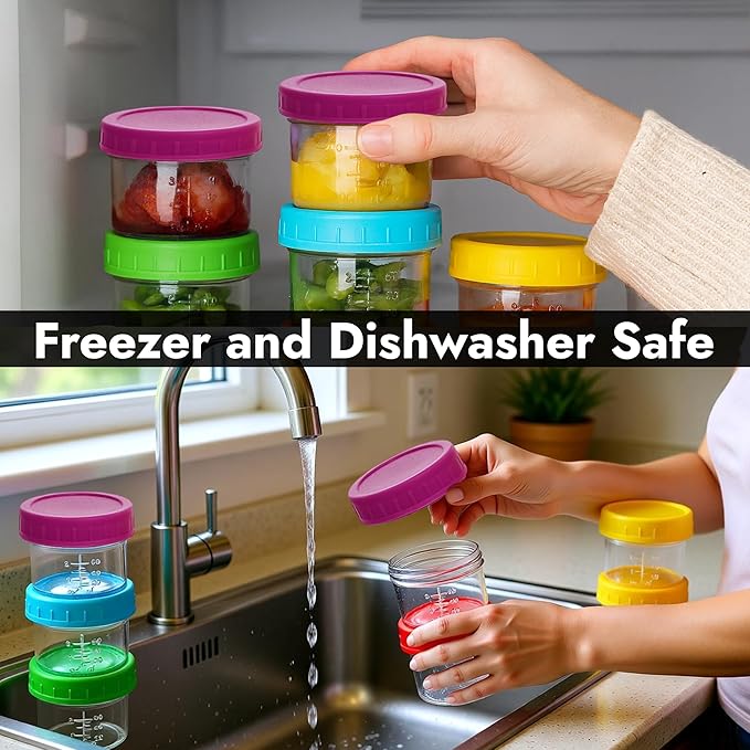 ARSUK 4 oz Glass Food Storage Containers with Screw Lids (12 Pack) - Small Glass Jars for Sauces, Spices, and Meal Prep - Reusable, Dishwasher, Microwave, Fridge, and Freezer Safe