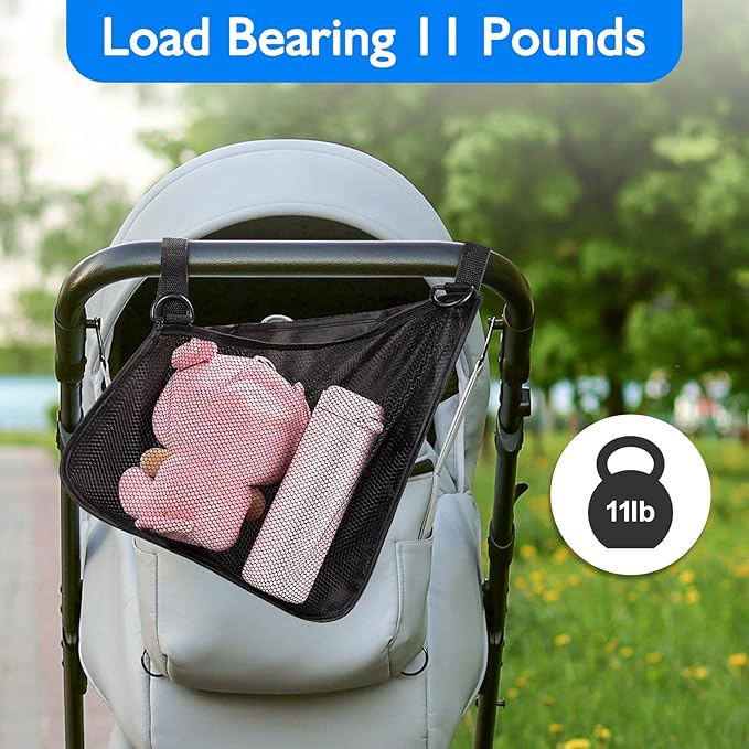 Stroller Side Bag - Bike/Stroller Organizer, Hook & Loop Easy Attach - Mesh Design, Non-Slip Straps, mom Cozy Stroller Organizer, Stroller Accessories, Black (BLACK 1PCS)