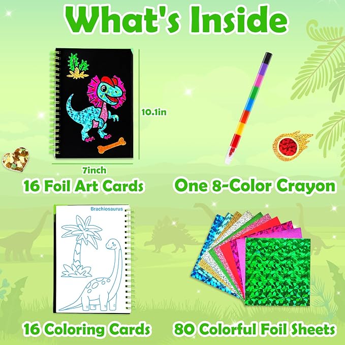 FUNNYB&G Foil Art Crafts for Kids Ages 4-8: Mother's Day 2026, Birthday Gift for Boys, Art and Crafts Supplies, Party Favors, Creative Toys for Boys 4 5 6 7 8 9 Years Old (Dinosaur World)