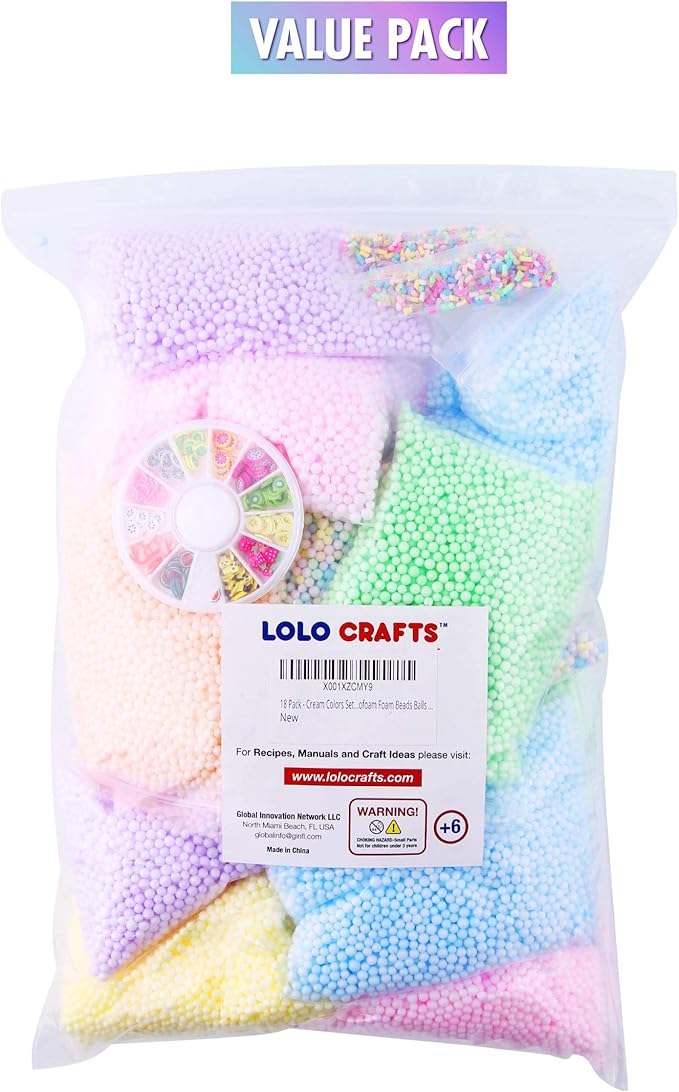 Slime Foam Beads Floam Balls – 18 Pack Pastel Microfoam Beads Kit 0.1-0.14 inch (90,000 Pcs) Micro Colors Rainbow Fruit Beads Craft Add ins Homemade DIY Kids Ingredients Flote Microbeads Supplies