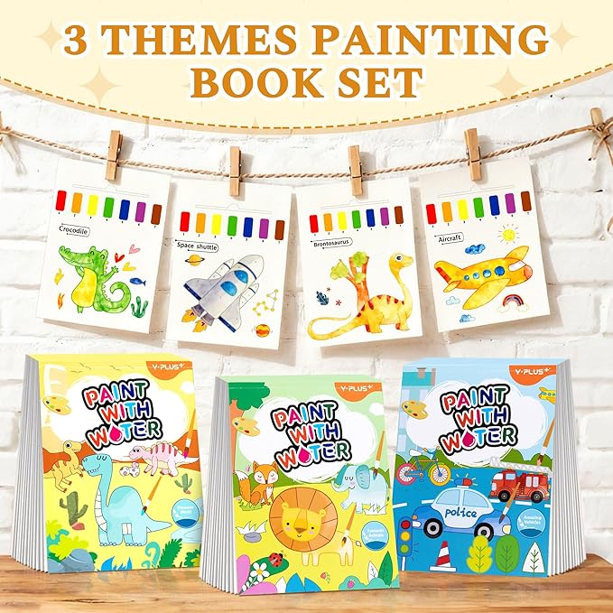 YPLUS Paint with Water Books for Toddlers, Art Craft Toys Watercolor Painting Paper, Gift for Kids Ages 1-3, 2-4, 4-6, Drawing with Brush - 3 Themes