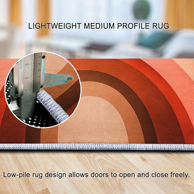 Pink Area Rugs 6 x 9 ft Non-Slip Foldable Machine Washable Rug, Geometric Arch Rainbow Low-Pile Comfy Fluffy Floormat for Various Scenes Home Decor Aesthetic