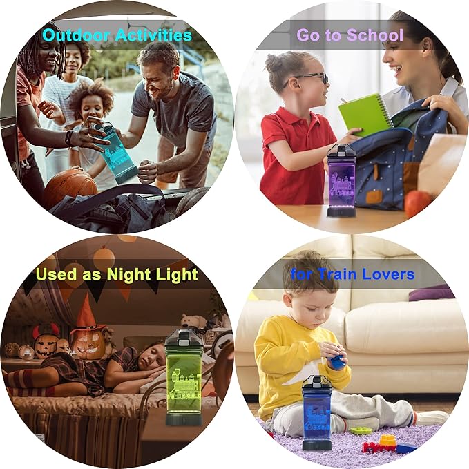 YuanDian Light Up Kids Water Bottle with 3D Train Design- 14 OZ Tritan BPA Free - Cool Drinking Cups Gift for School Kindergarten Boys and Girls Christmas Holiday