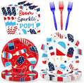 96Pcs Patriotic Party Supplies Summer Ice Pop Paper Plates and Napkins 4th of July Theme Disposable Tableware Set for American Independence Day Veterans Election Memorial Day Decor Serves 24