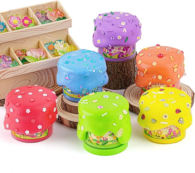 6 Pack Butter Slime Kit, Rainbow Slime for Kids, with Flower Slime Charms & Add-ins, Slime Party Favors Sensory Toys, Holiday Birthday Easter Hallowmas Christmas Girls Gift & Boys Gift