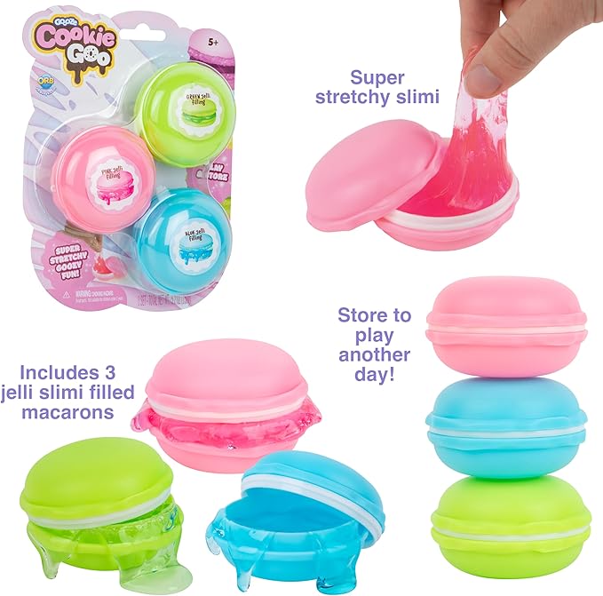 ORB Goooze Cookie Goo Slime Kit 2 Pack - 6 Total Macaron Shaped Containers with Cookie Slime - Sensory Squishy Jelly Slimes to Stretch, Squeeze for Adults and Kids - Colorful Fidget Slimes, Fun Gifts