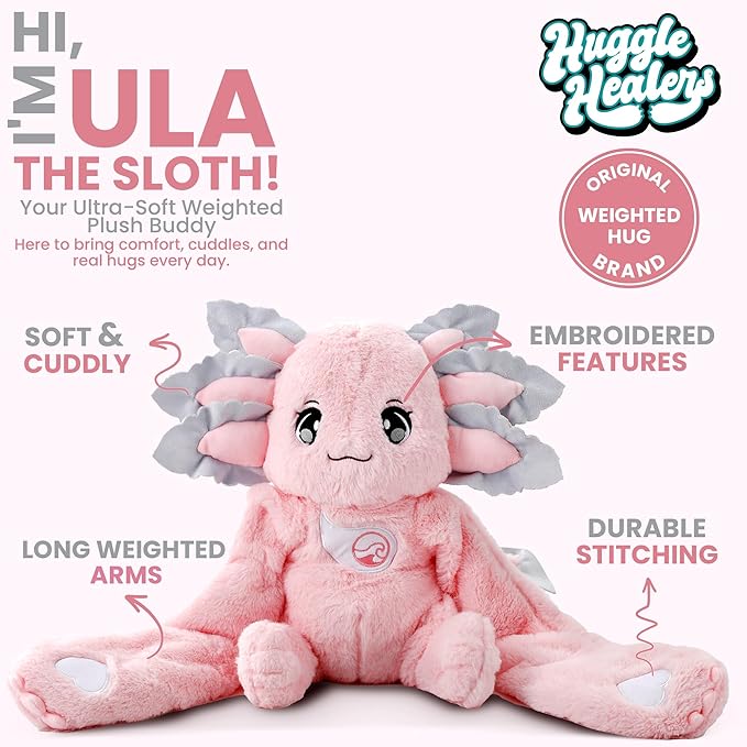 Huggle Healers Weighted Stuffed Animals for Adults, Teens and Kids - 36 Inch Long Plush Arms Pink Stuffed Animal for Hugs - 4.5lb Axolotl Plushies - Ula Axolotl