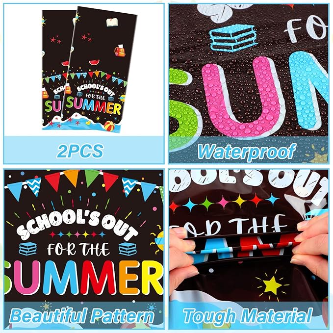 School's Out for The Summer Tableware Set for Kids Class End of School Year Theme Plates Supplies School's Out Plates Napkins Tablecloths Serves 24 Guests Graduation Preschool Party Decorations Favors